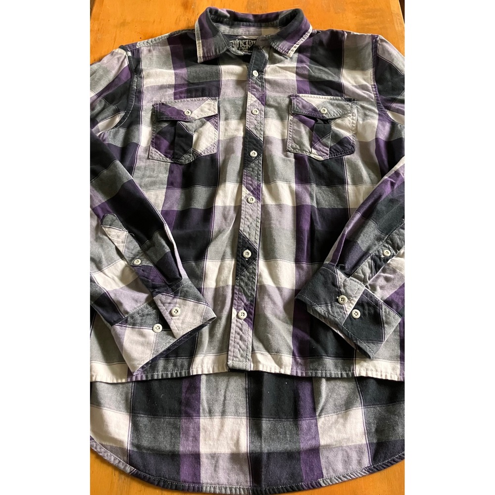 Surplus Button Down Shirt Mens Large Purple Plaid Long Sleeve